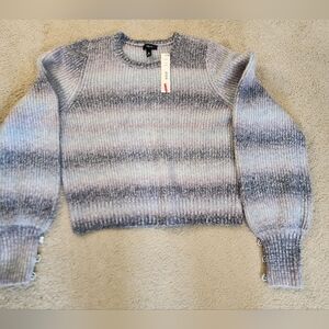 Aqua Bloomingdales Ombre Striped Sweater Blue and Gray Rhinestone Buttons Sz XL